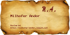 Milhofer Andor névjegykártya